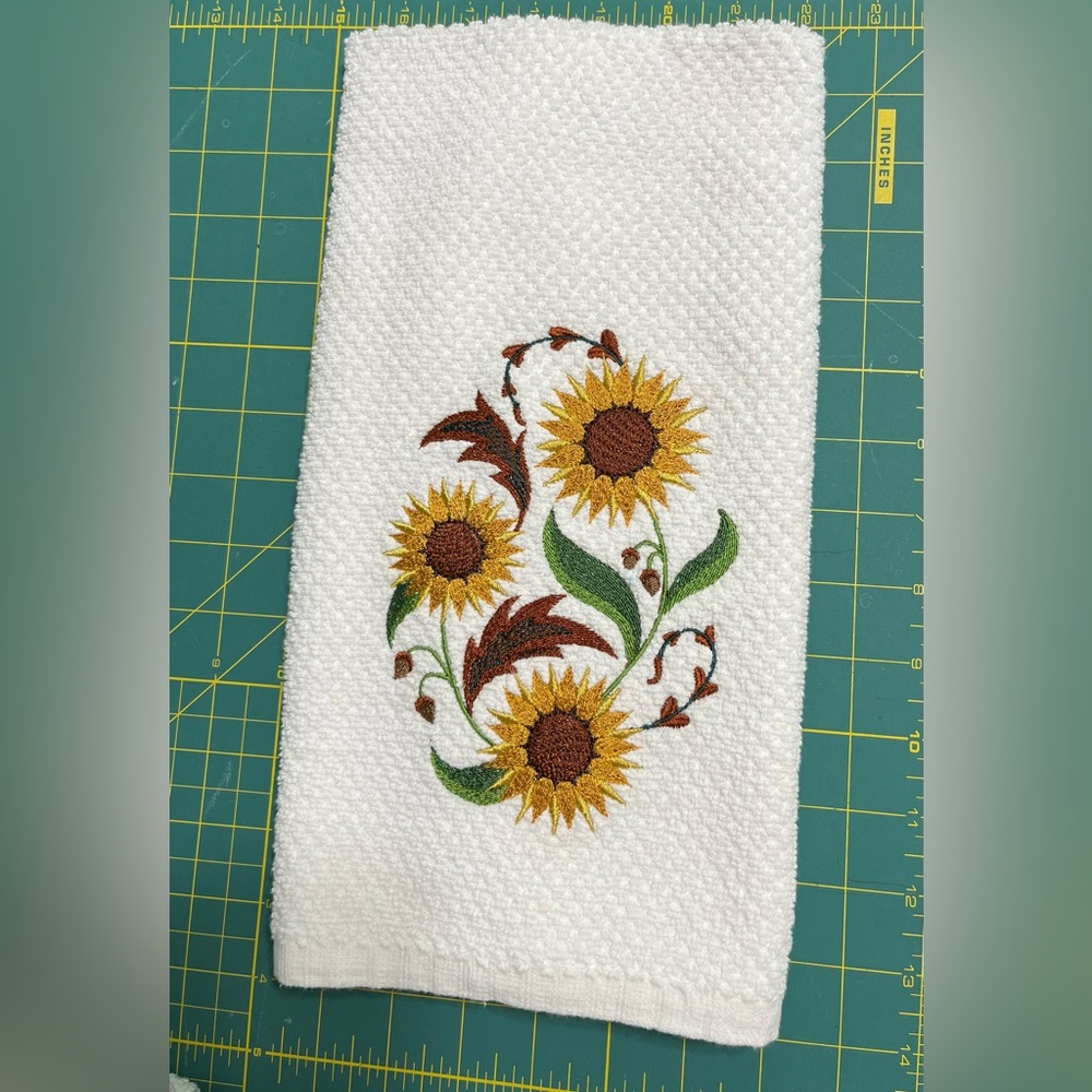 Embroidered sunflower kitchen or hand towel - 100% cotton